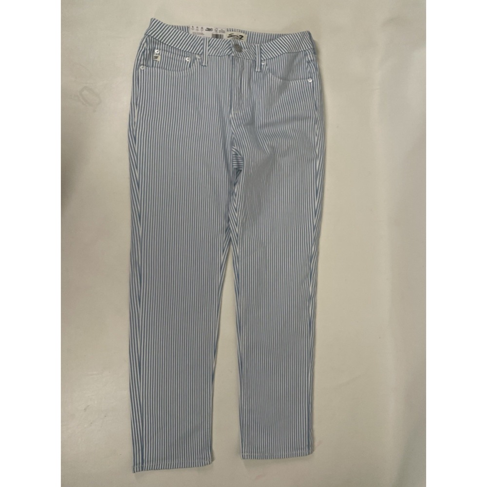 Seven7 90s Straight Leg Fitted Through Hips Jeans Womens 4 Blue White Striped